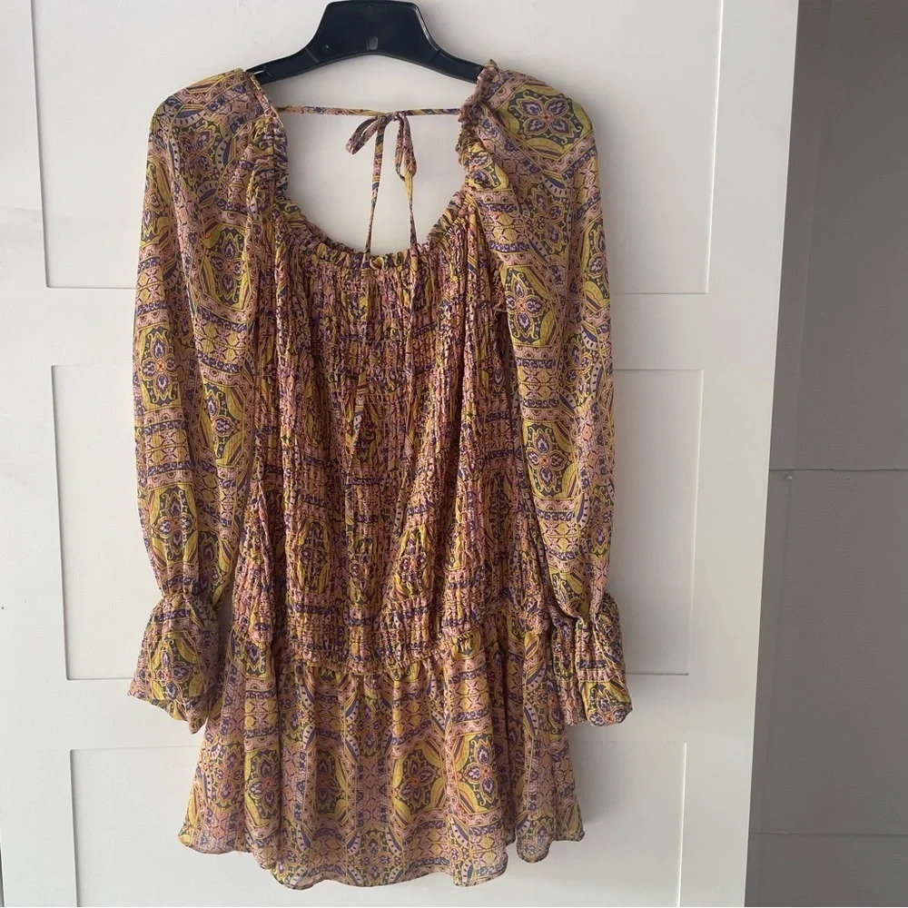 New! Moon River smocked long sleeve patterned dress 15758
